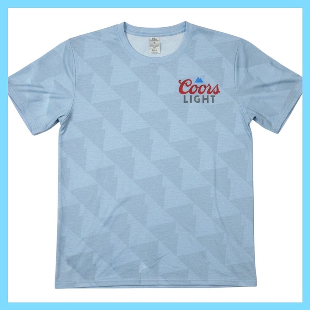 Coors Light Mens Blue Mountain All Over Print Polyester Graphic T-Shirt Size L